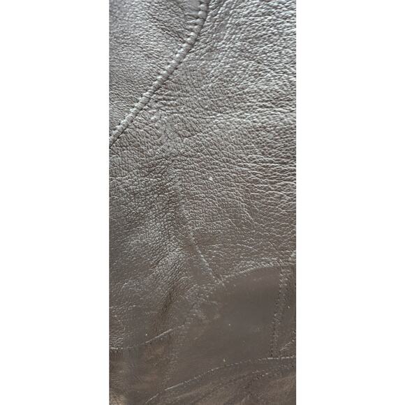 Vintage Mattina T Brown Genuine Leather Patchwork Mob Wife Midi Skirt, Size 12 - Picture 12 of 12